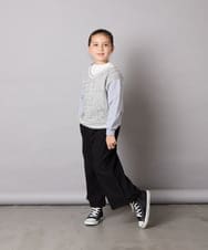 KJKLA52034 a.v.v KIDS(アー・ヴェ・ヴェ) [120-160]配色ラインケーブルニットドッキングトレーナー ライトグレー