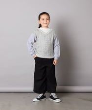 KJKLA52034 a.v.v KIDS(アー・ヴェ・ヴェ) [120-160]配色ラインケーブルニットドッキングトレーナー ライトグレー