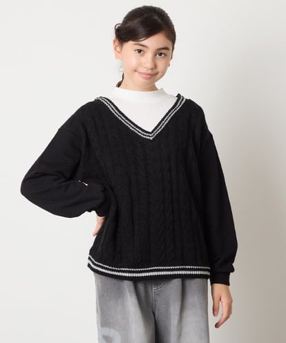 KJKLA52034 a.v.v KIDS [120-160]配色ラインケーブルニットドッキングトレーナー