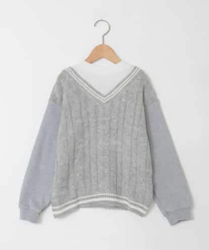 KJKLA52034 a.v.v KIDS [120-160]配色ラインケーブルニットドッキングトレーナー