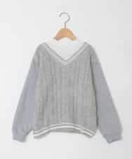KJKLA52034 a.v.v KIDS(アー・ヴェ・ヴェ) [120-160]配色ラインケーブルニットドッキングトレーナー ライトグレー