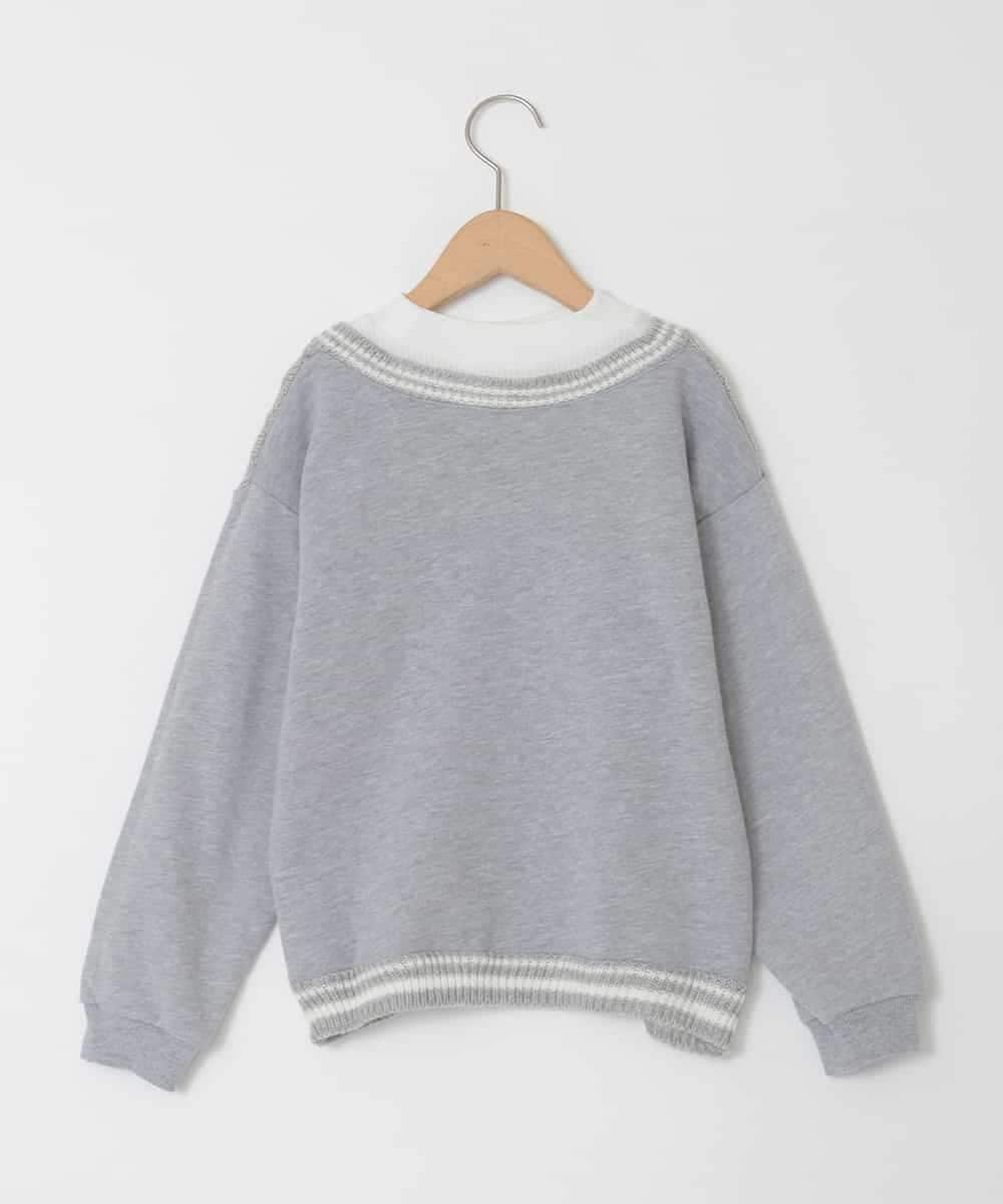 KJKLA52034 a.v.v KIDS(アー・ヴェ・ヴェ) [120-160]配色ラインケーブルニットドッキングトレーナー ライトグレー