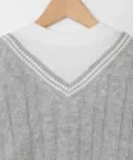 KJKLA52034 a.v.v KIDS(アー・ヴェ・ヴェ) [120-160]配色ラインケーブルニットドッキングトレーナー ライトグレー