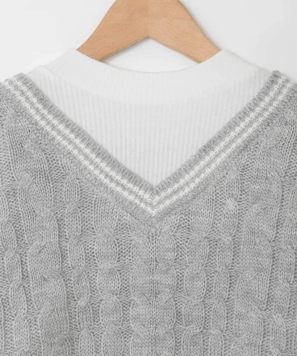 KJKLA52034 a.v.v KIDS(アー・ヴェ・ヴェ) [120-160]配色ラインケーブルニットドッキングトレーナー ライトグレー