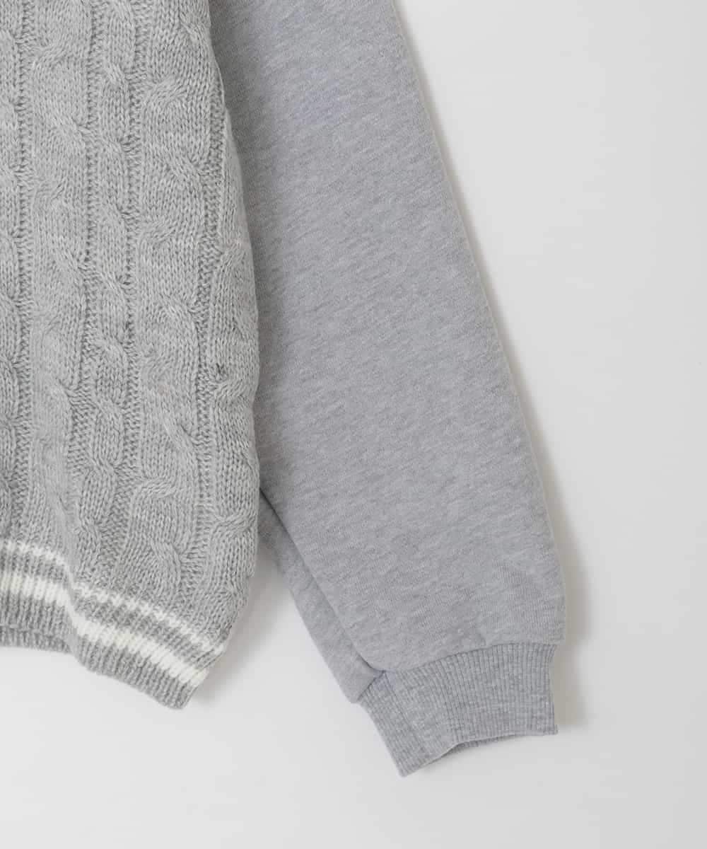 KJKLA52034 a.v.v KIDS(アー・ヴェ・ヴェ) [120-160]配色ラインケーブルニットドッキングトレーナー ライトグレー