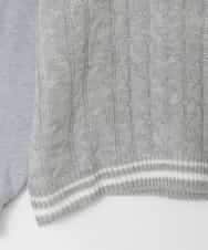 KJKLA52034 a.v.v KIDS(アー・ヴェ・ヴェ) [120-160]配色ラインケーブルニットドッキングトレーナー ライトグレー