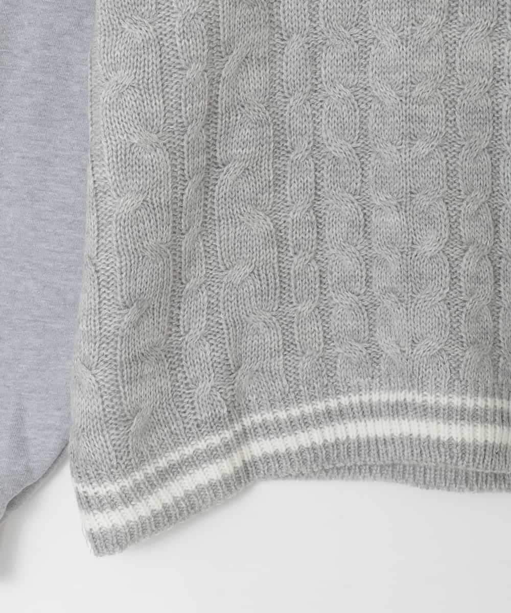 KJKLA52034 a.v.v KIDS(アー・ヴェ・ヴェ) [120-160]配色ラインケーブルニットドッキングトレーナー ライトグレー