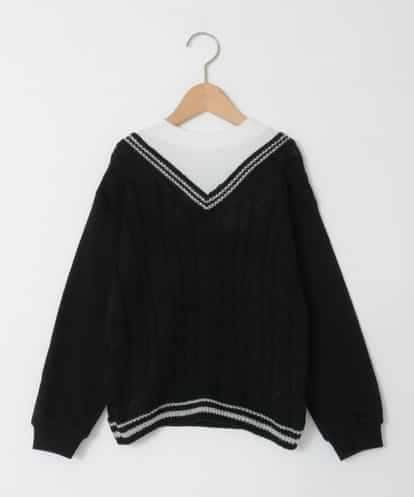 KJKLA52034 a.v.v KIDS [120-160]配色ラインケーブルニットドッキングトレーナー