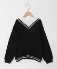 KJKLA52034 a.v.v KIDS(アー・ヴェ・ヴェ) [120-160]配色ラインケーブルニットドッキングトレーナー ブラック