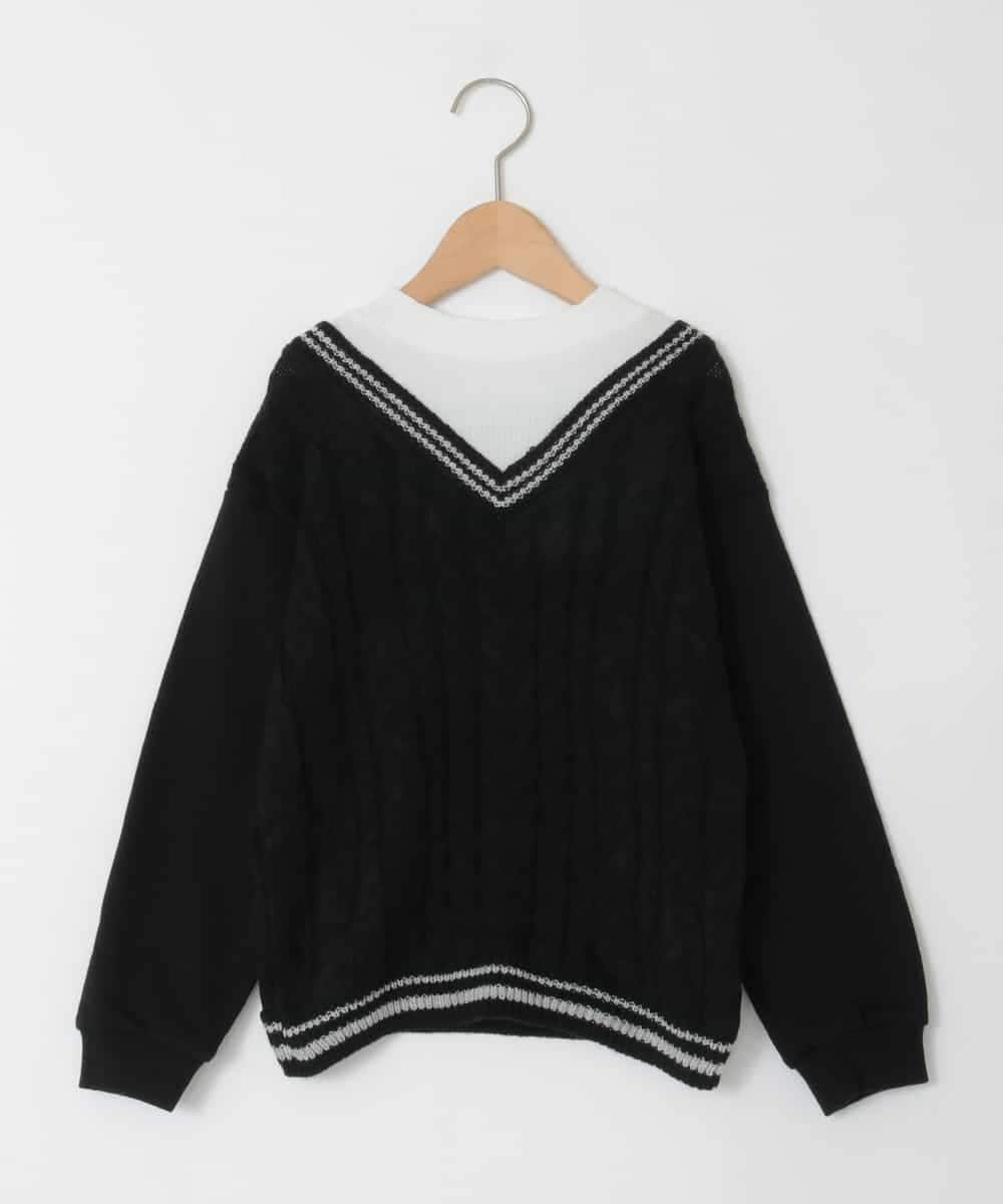 KJKLA52034 a.v.v KIDS(アー・ヴェ・ヴェ) [120-160]配色ラインケーブルニットドッキングトレーナー ブラック