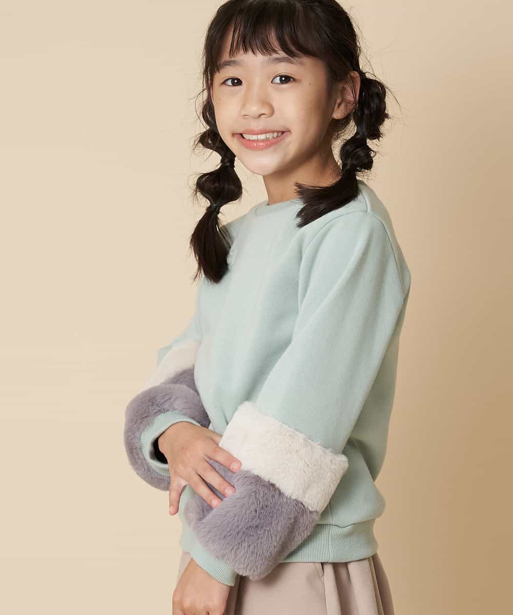 KJKLL33039 a.v.v KIDS(アー・ヴェ・ヴェ) [160]【洗える】ファースリーブトレーナー[WEB限定サイズ] グリーン