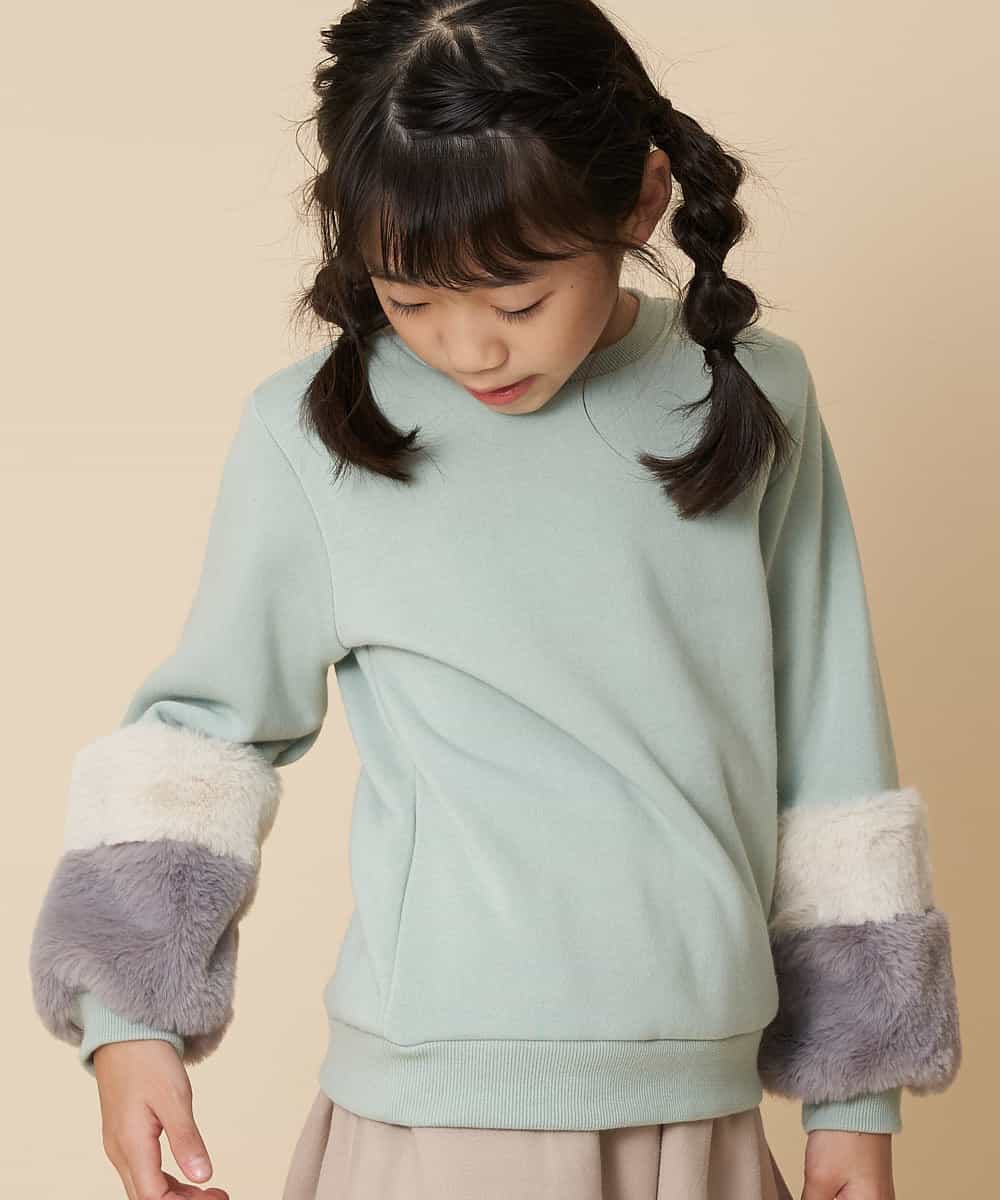 KJKLL33039 a.v.v KIDS(アー・ヴェ・ヴェ) [160]【洗える】ファースリーブトレーナー[WEB限定サイズ] グリーン