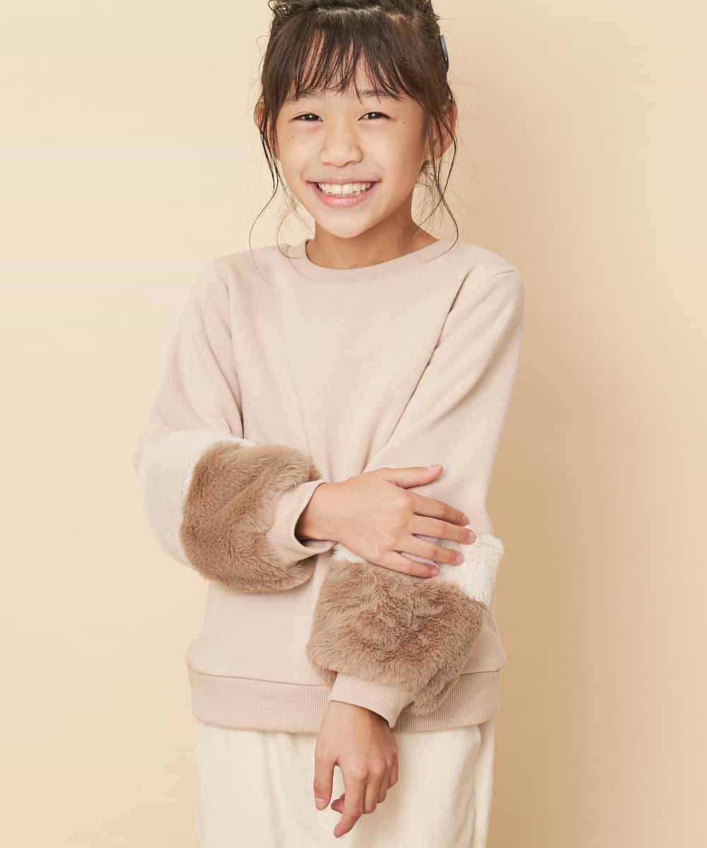 KJKLL33039 a.v.v KIDS(アー・ヴェ・ヴェ) [160]【洗える】ファースリーブトレーナー[WEB限定サイズ] グリーン
