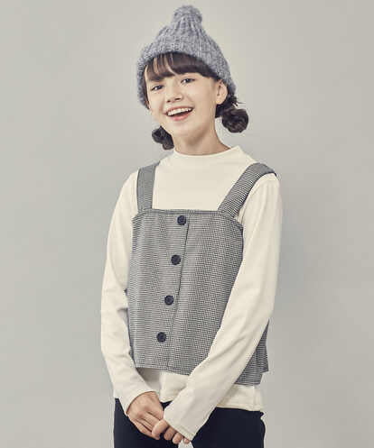 KJKLQ66039 a.v.v KIDS [140-150]チェック柄ビスチェドッキングトップス