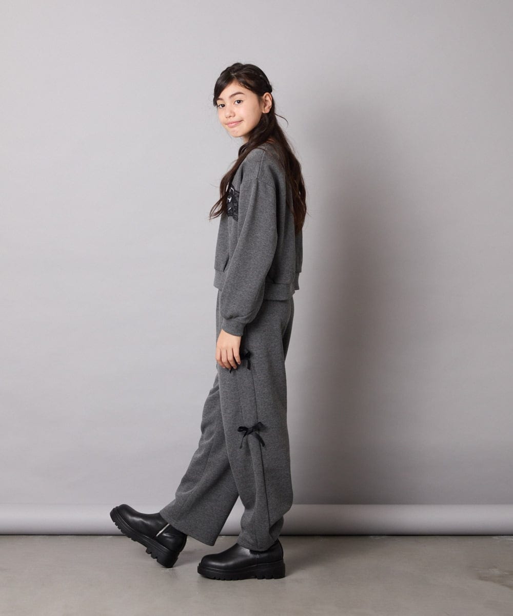 KJLAD01049 a.v.v KIDS(アー・ヴェ・ヴェ) [100-160]【裏起毛】サイドリボンスウェットパンツ ダークグレー