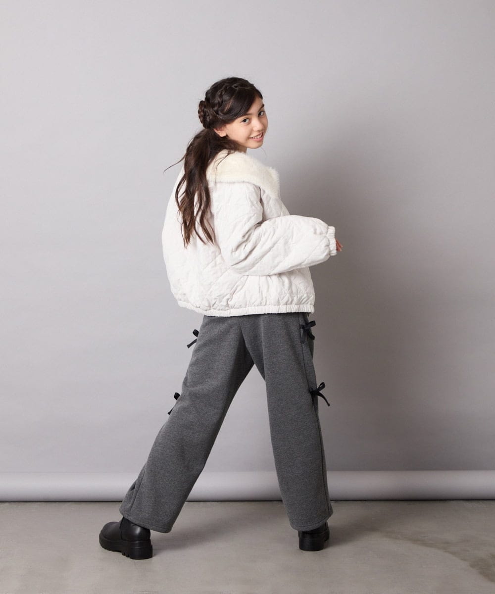 KJLAD01049 a.v.v KIDS(アー・ヴェ・ヴェ) [100-160]【裏起毛】サイドリボンスウェットパンツ ダークグレー