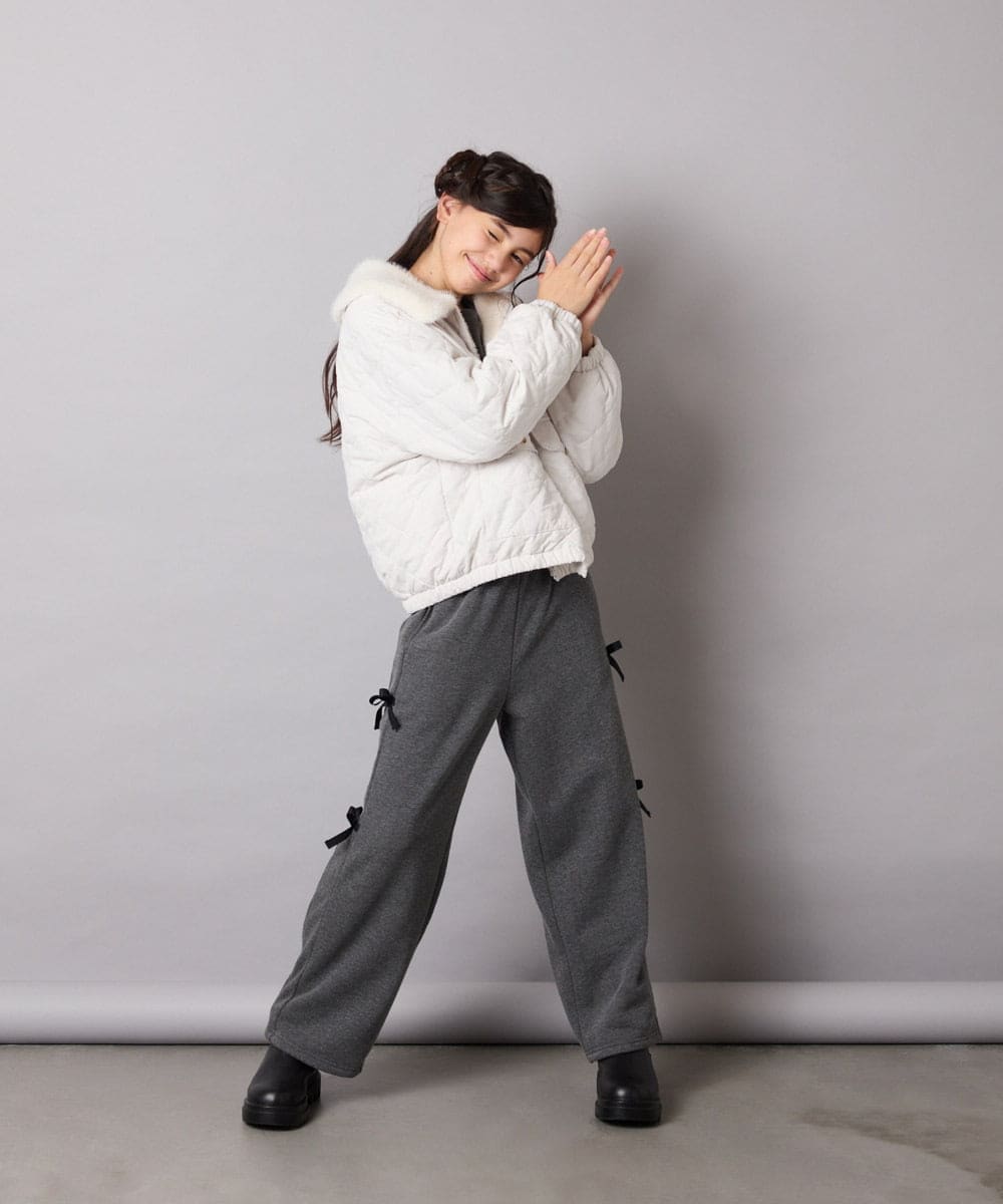 KJLAD01049 a.v.v KIDS(アー・ヴェ・ヴェ) [100-160]【裏起毛】サイドリボンスウェットパンツ ダークグレー