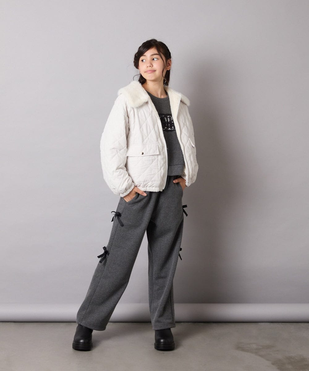 KJLAD01049 a.v.v KIDS(アー・ヴェ・ヴェ) [100-160]【裏起毛】サイドリボンスウェットパンツ ダークグレー