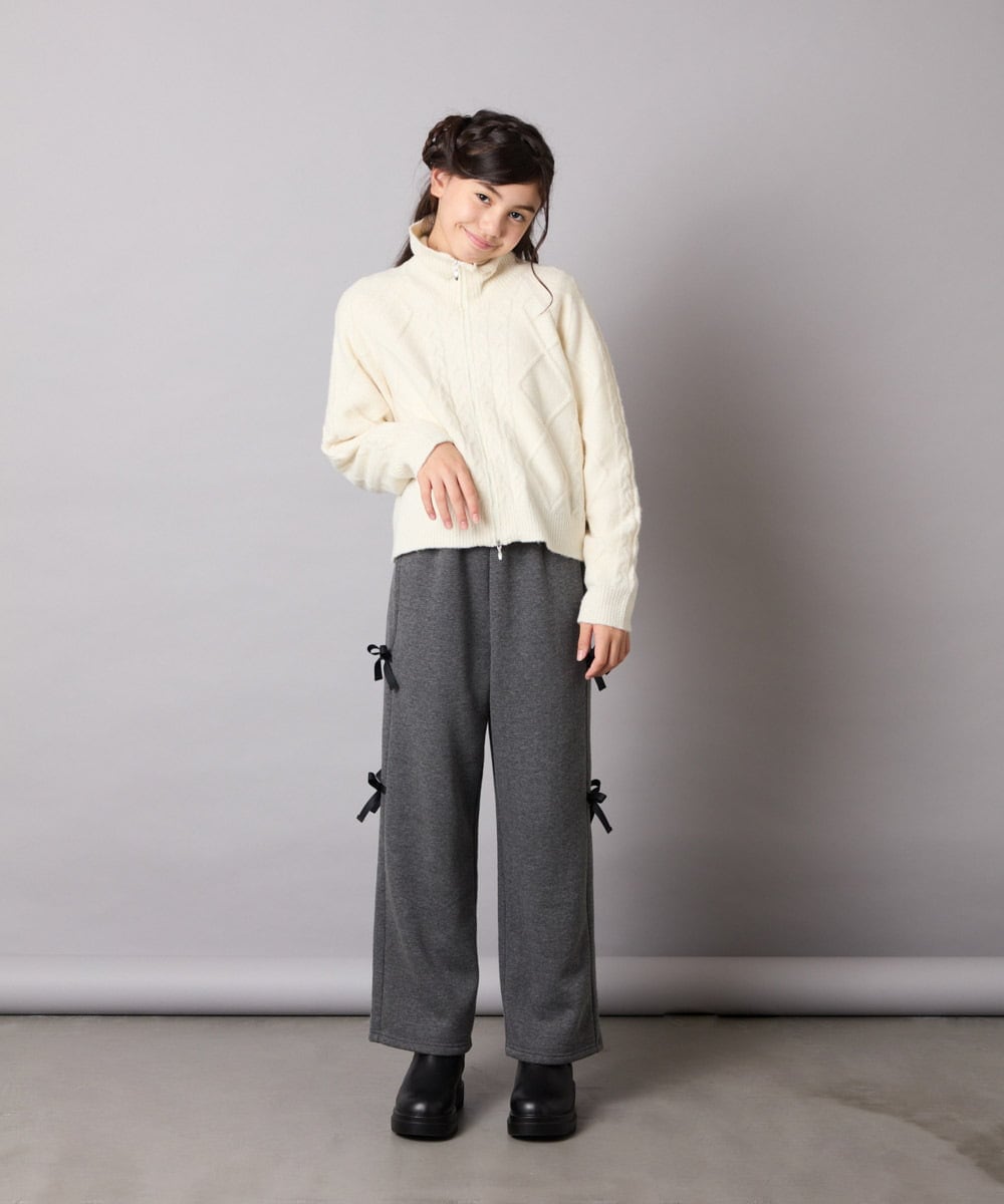 KJLAD01049 a.v.v KIDS(アー・ヴェ・ヴェ) [100-160]【裏起毛】サイドリボンスウェットパンツ ダークグレー