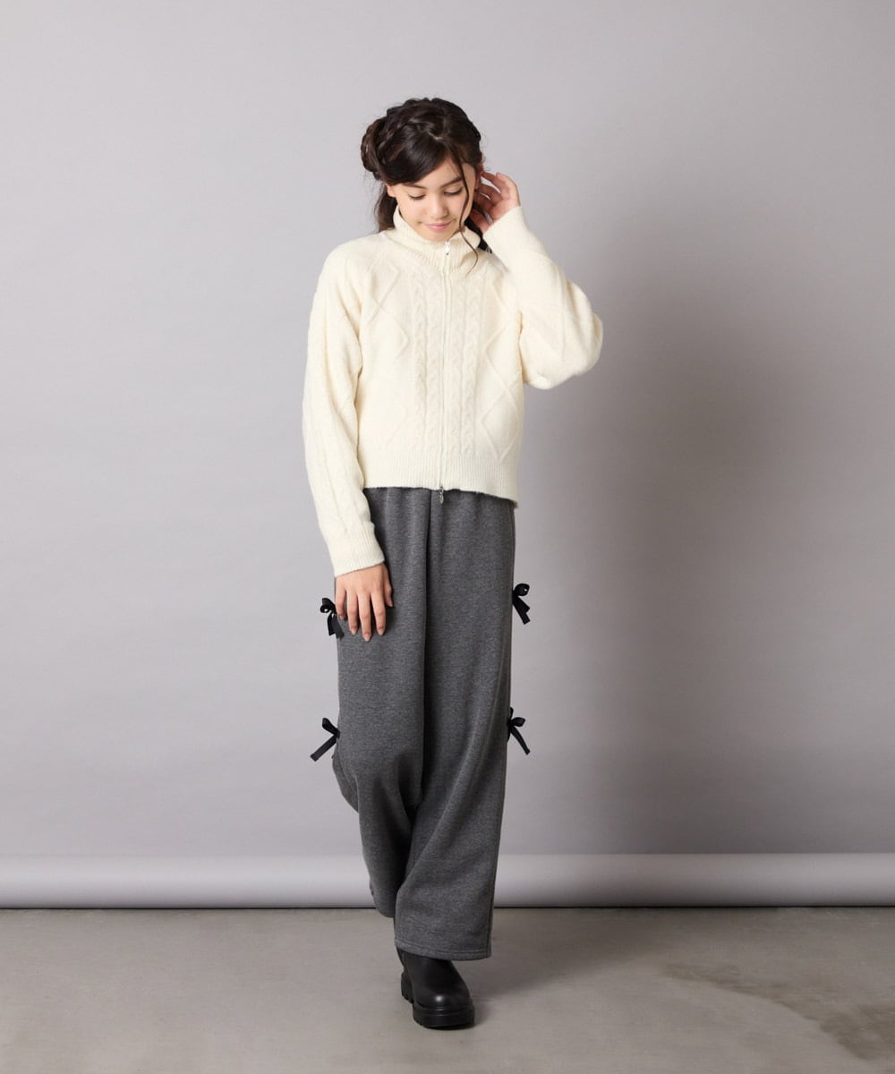 KJLAD01049 a.v.v KIDS(アー・ヴェ・ヴェ) [100-160]【裏起毛】サイドリボンスウェットパンツ ダークグレー