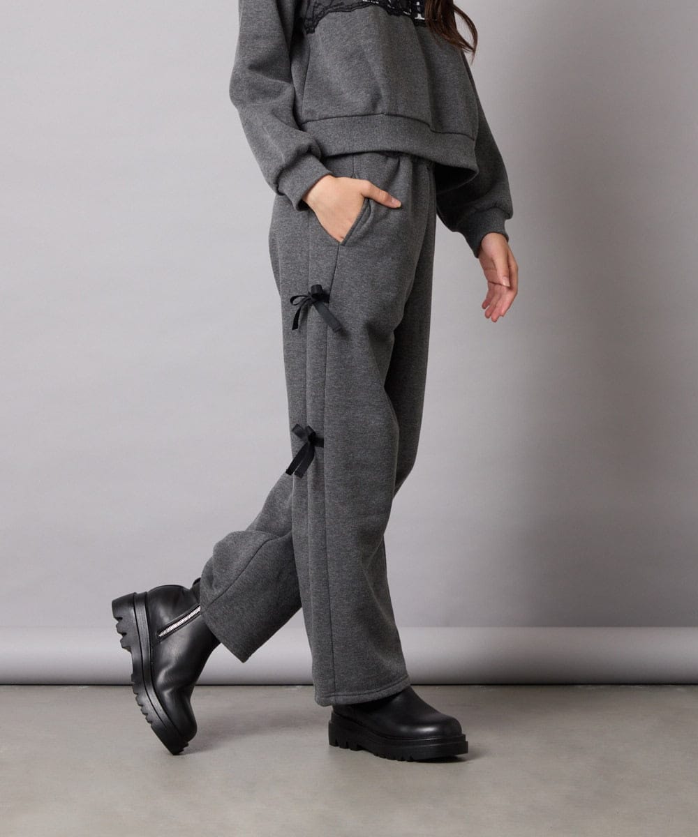KJLAD01049 a.v.v KIDS(アー・ヴェ・ヴェ) [100-160]【裏起毛】サイドリボンスウェットパンツ ダークグレー