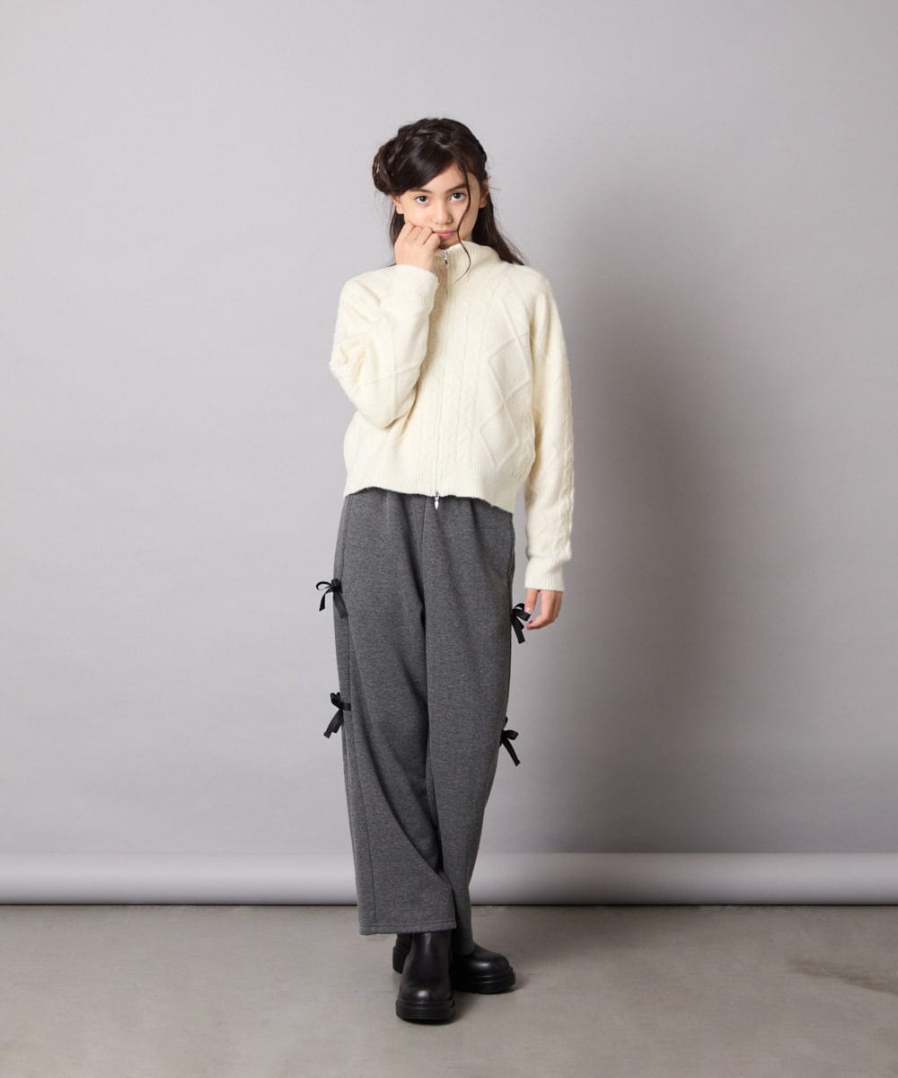 KJLAD01049 a.v.v KIDS(アー・ヴェ・ヴェ) [100-160]【裏起毛】サイドリボンスウェットパンツ ダークグレー