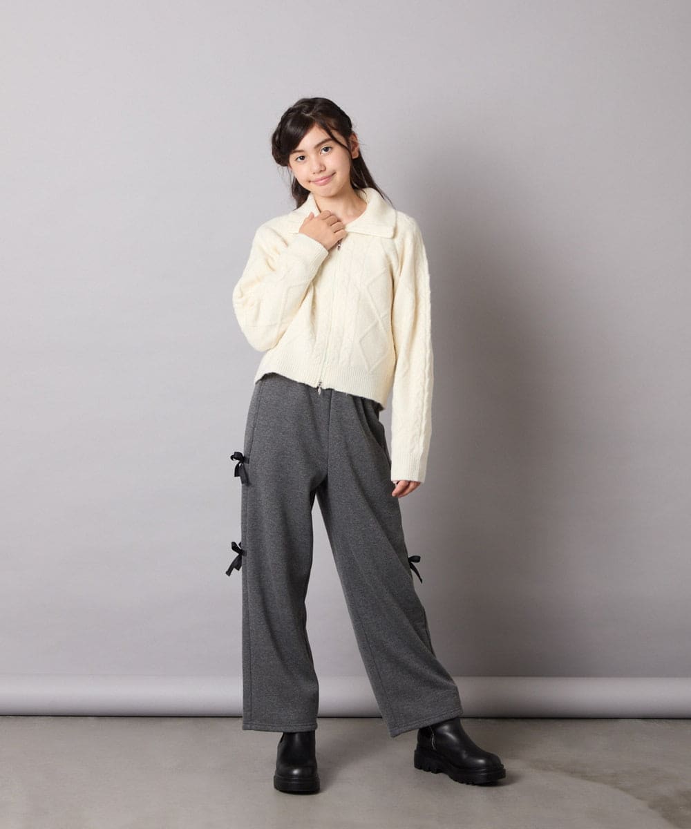 KJLAD01049 a.v.v KIDS(アー・ヴェ・ヴェ) [100-160]【裏起毛】サイドリボンスウェットパンツ ダークグレー