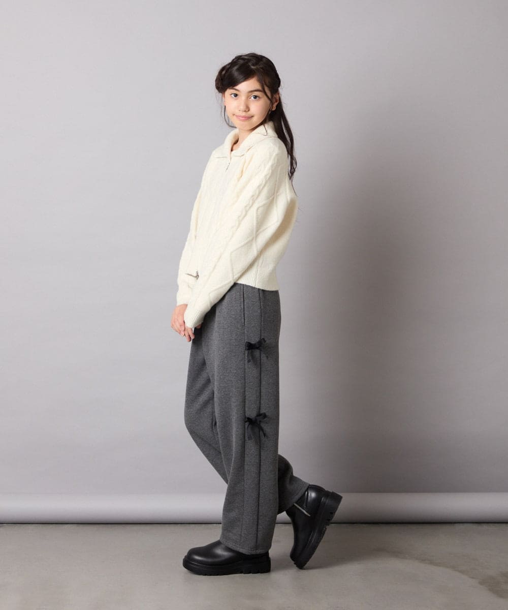 KJLAD01049 a.v.v KIDS(アー・ヴェ・ヴェ) [100-160]【裏起毛】サイドリボンスウェットパンツ ダークグレー