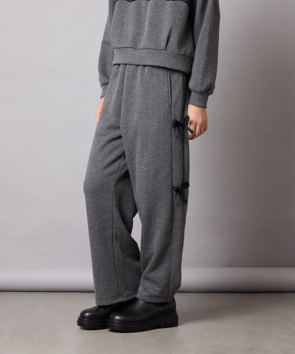 KJLAD01049 a.v.v KIDS(アー・ヴェ・ヴェ) [100-160]【裏起毛】サイドリボンスウェットパンツ ダークグレー