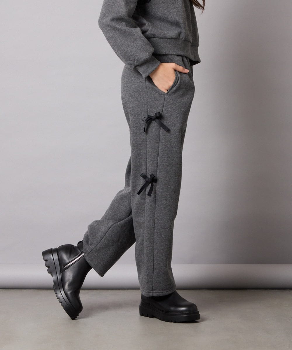 KJLAD01049 a.v.v KIDS(アー・ヴェ・ヴェ) [100-160]【裏起毛】サイドリボンスウェットパンツ ダークグレー