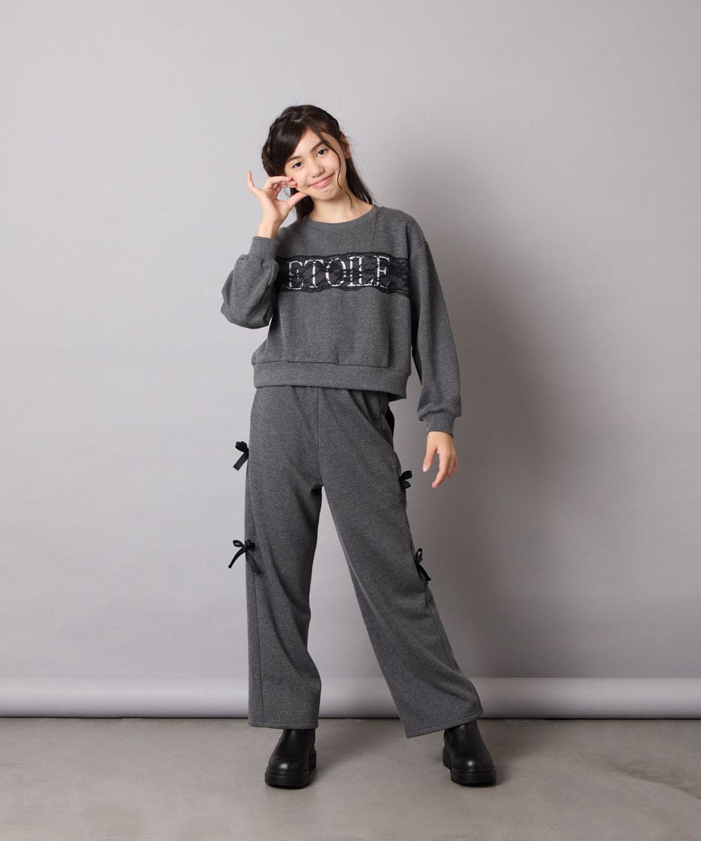 KJLAD01049 a.v.v KIDS(アー・ヴェ・ヴェ) [100-160]【裏起毛】サイドリボンスウェットパンツ ダークグレー