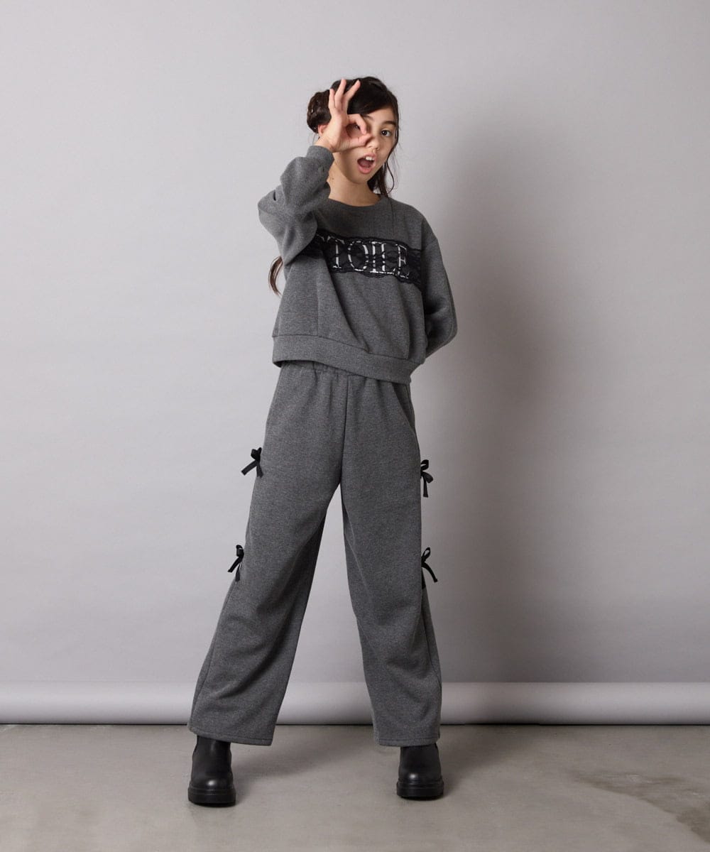 KJLAD01049 a.v.v KIDS(アー・ヴェ・ヴェ) [100-160]【裏起毛】サイドリボンスウェットパンツ ダークグレー