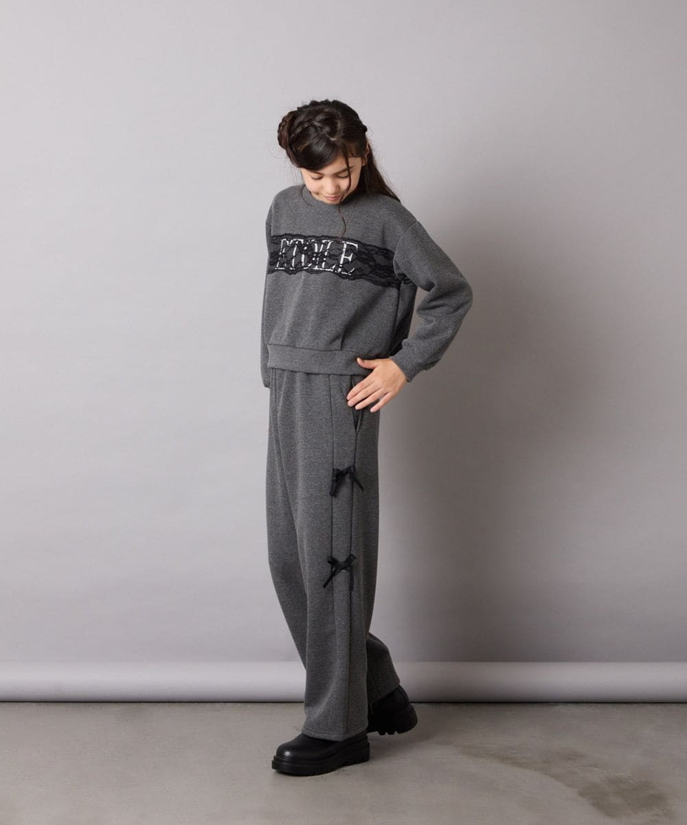 KJLAD01049 a.v.v KIDS(アー・ヴェ・ヴェ) [100-160]【裏起毛】サイドリボンスウェットパンツ ダークグレー