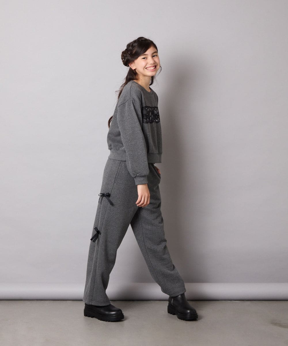 KJLAD01049 a.v.v KIDS(アー・ヴェ・ヴェ) [100-160]【裏起毛】サイドリボンスウェットパンツ ダークグレー