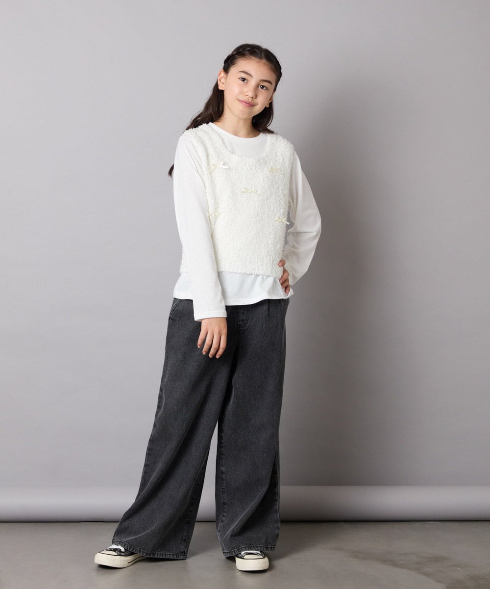 KJLAD32039 a.v.v KIDS(アー・ヴェ・ヴェ) [120-160]ケミカルデニムワイドパンツ ライトブルー