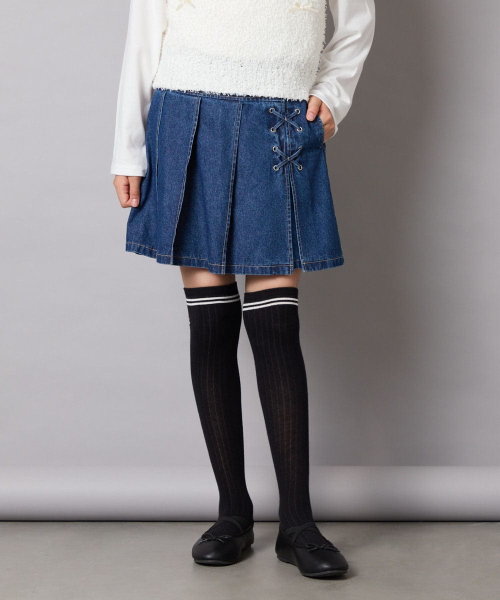 KJLAD38034 a.v.v KIDS(アー・ヴェ・ヴェ) [110-160]レースアッププリーツスカパン ピンク