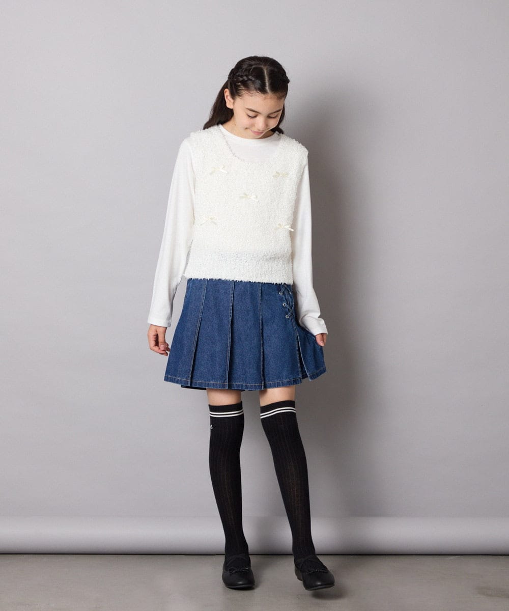 KJLAD38034 a.v.v KIDS(アー・ヴェ・ヴェ) [110-160]レースアッププリーツスカパン ピンク