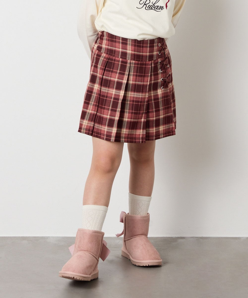 KJLAD38034 a.v.v KIDS(アー・ヴェ・ヴェ) [110-160]レースアッププリーツスカパン ピンク