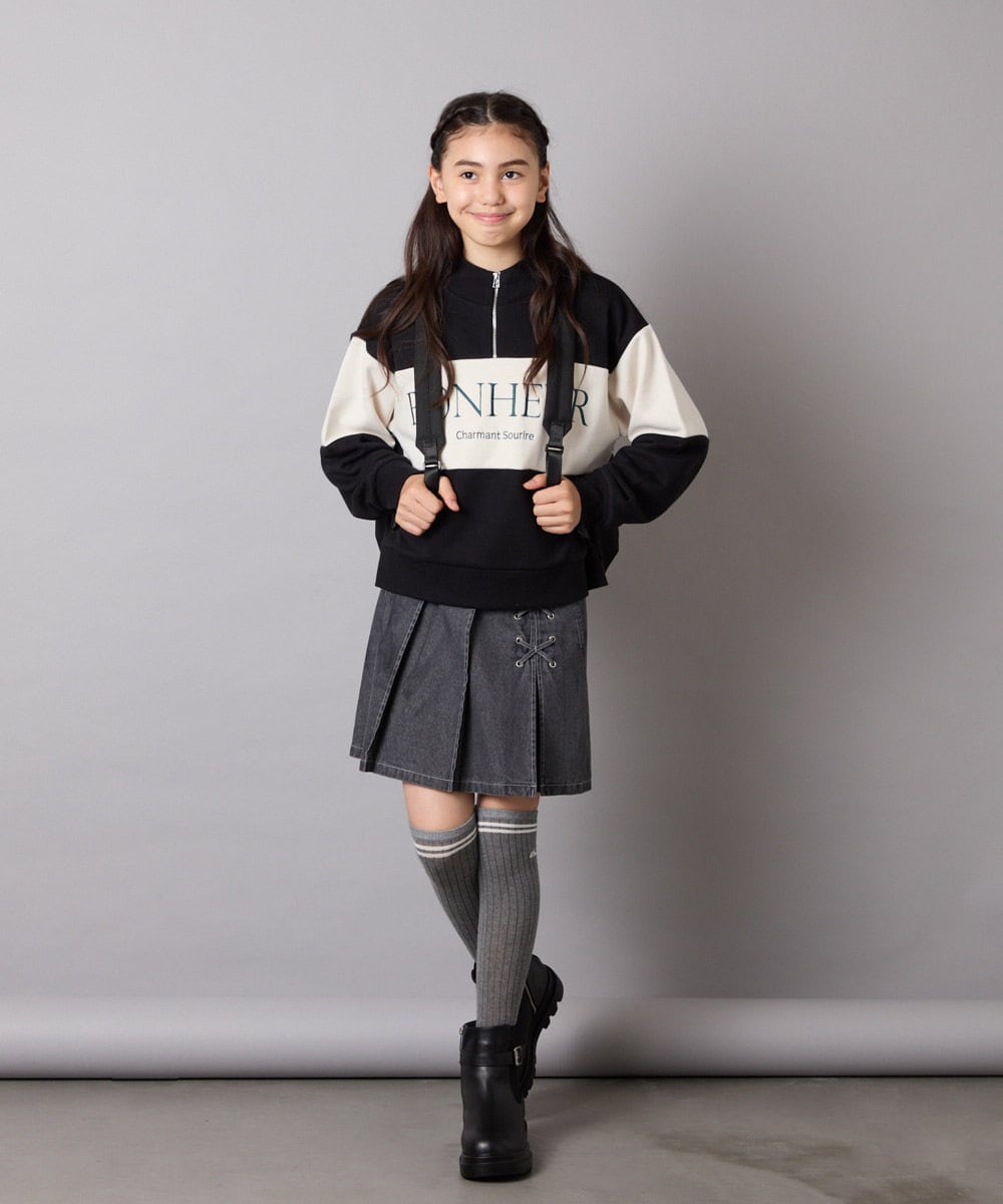 KJLAD38034 a.v.v KIDS(アー・ヴェ・ヴェ) [110-160]レースアッププリーツスカパン ピンク