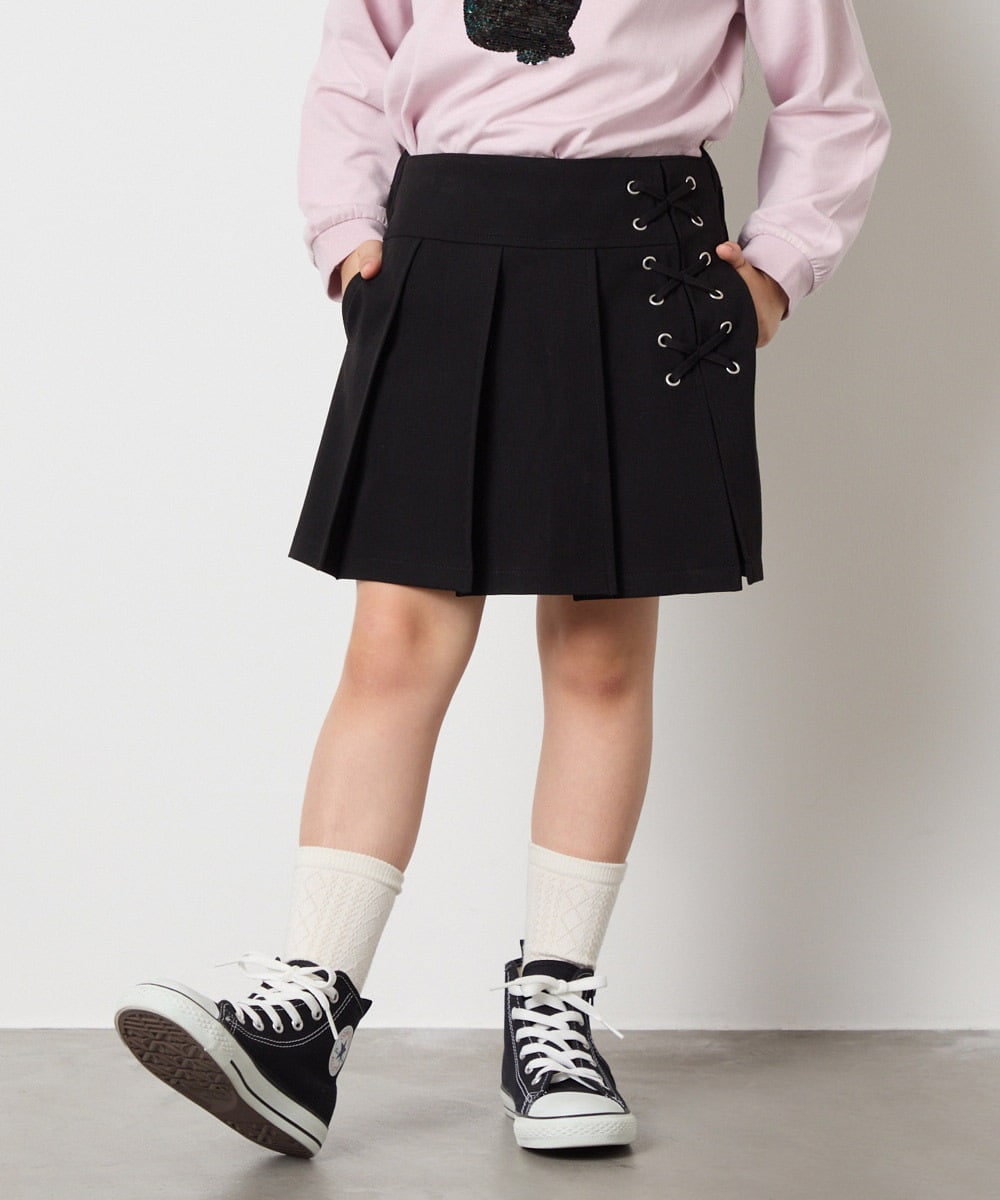 KJLAD38034 a.v.v KIDS(アー・ヴェ・ヴェ) [110-160]レースアッププリーツスカパン ピンク