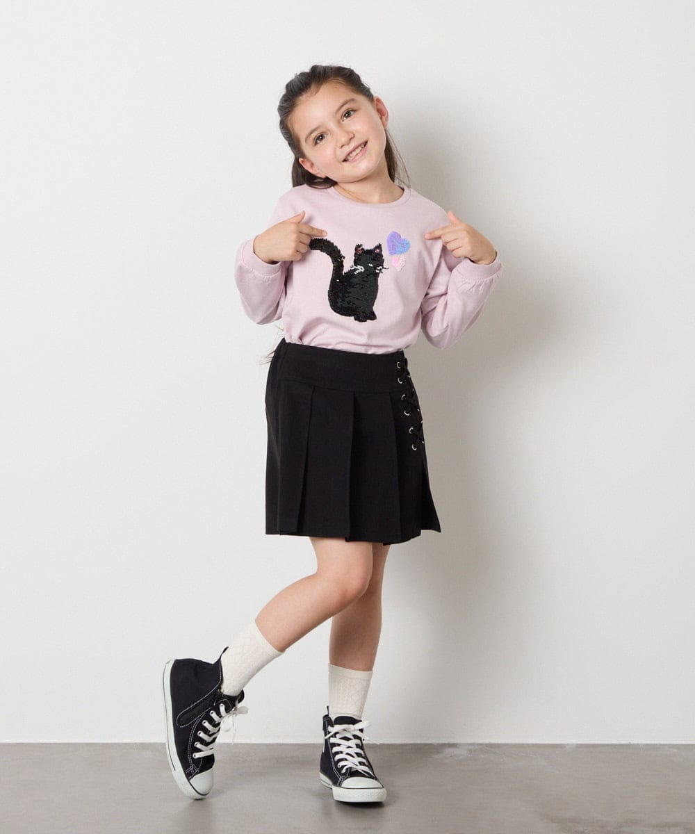 KJLAD38034 a.v.v KIDS(アー・ヴェ・ヴェ) [110-160]レースアッププリーツスカパン ピンク