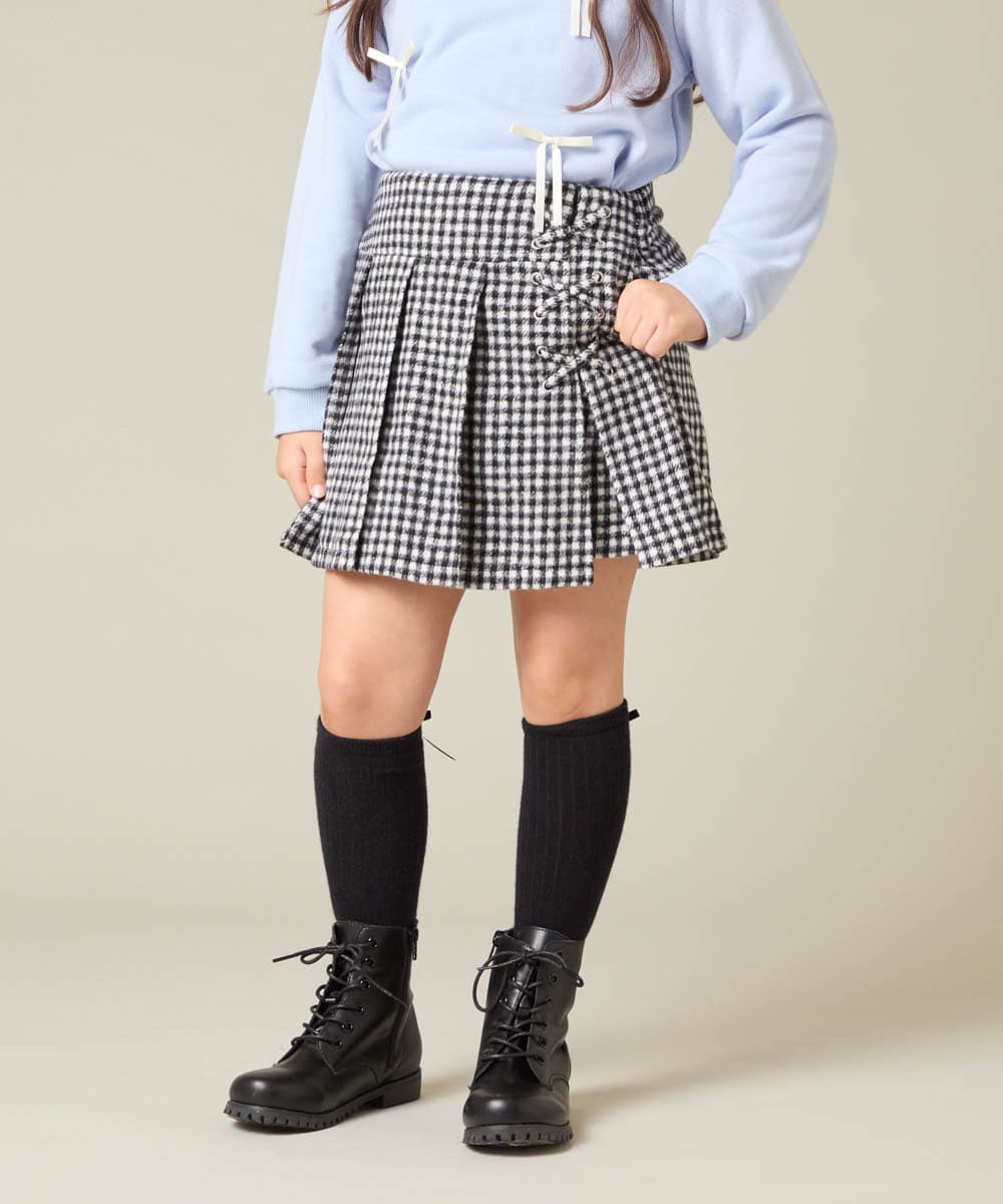 KJLAD38034 a.v.v KIDS(アー・ヴェ・ヴェ) [110-160]レースアッププリーツスカパン ピンク