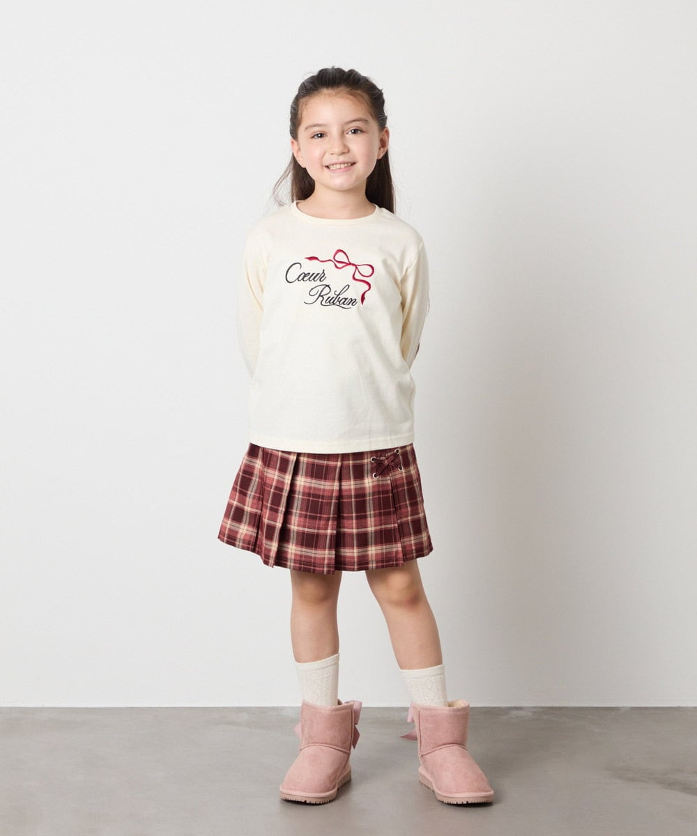 KJLAD38034 a.v.v KIDS(アー・ヴェ・ヴェ) [110-160]レースアッププリーツスカパン ピンク