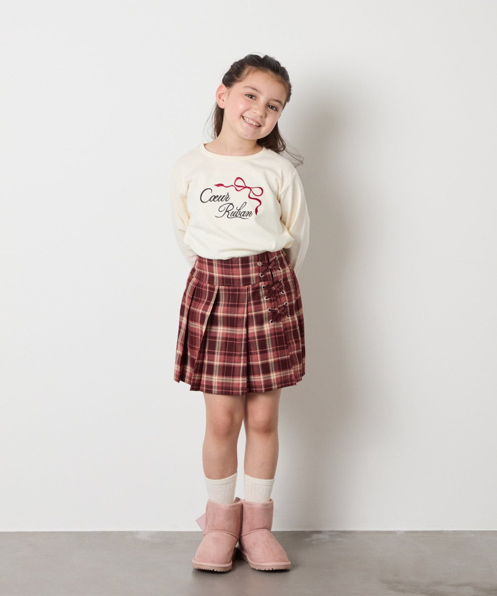 KJLAD38034 a.v.v KIDS(アー・ヴェ・ヴェ) [110-160]レースアッププリーツスカパン ピンク