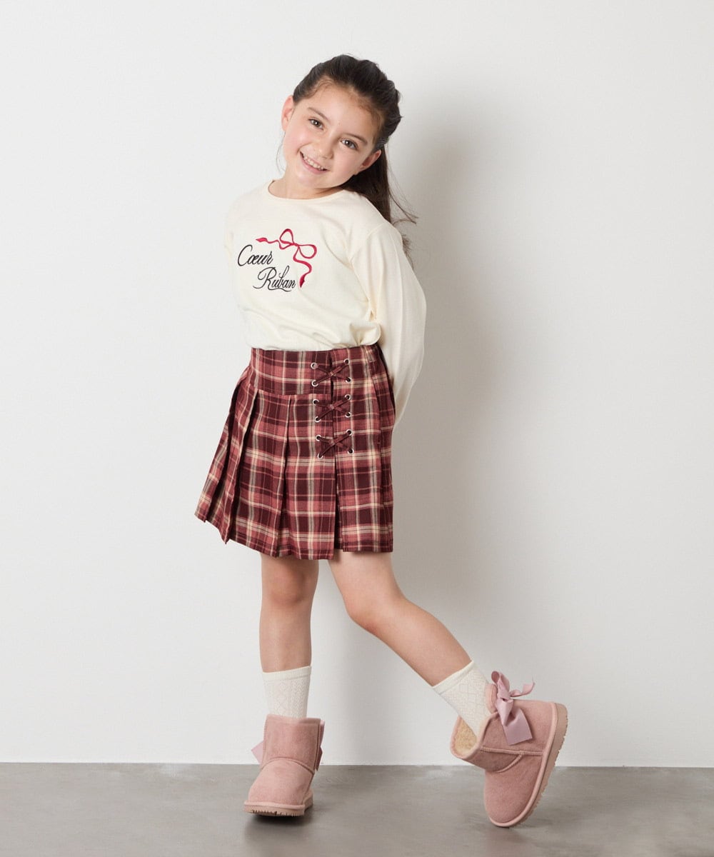 KJLAD38034 a.v.v KIDS(アー・ヴェ・ヴェ) [110-160]レースアッププリーツスカパン ピンク