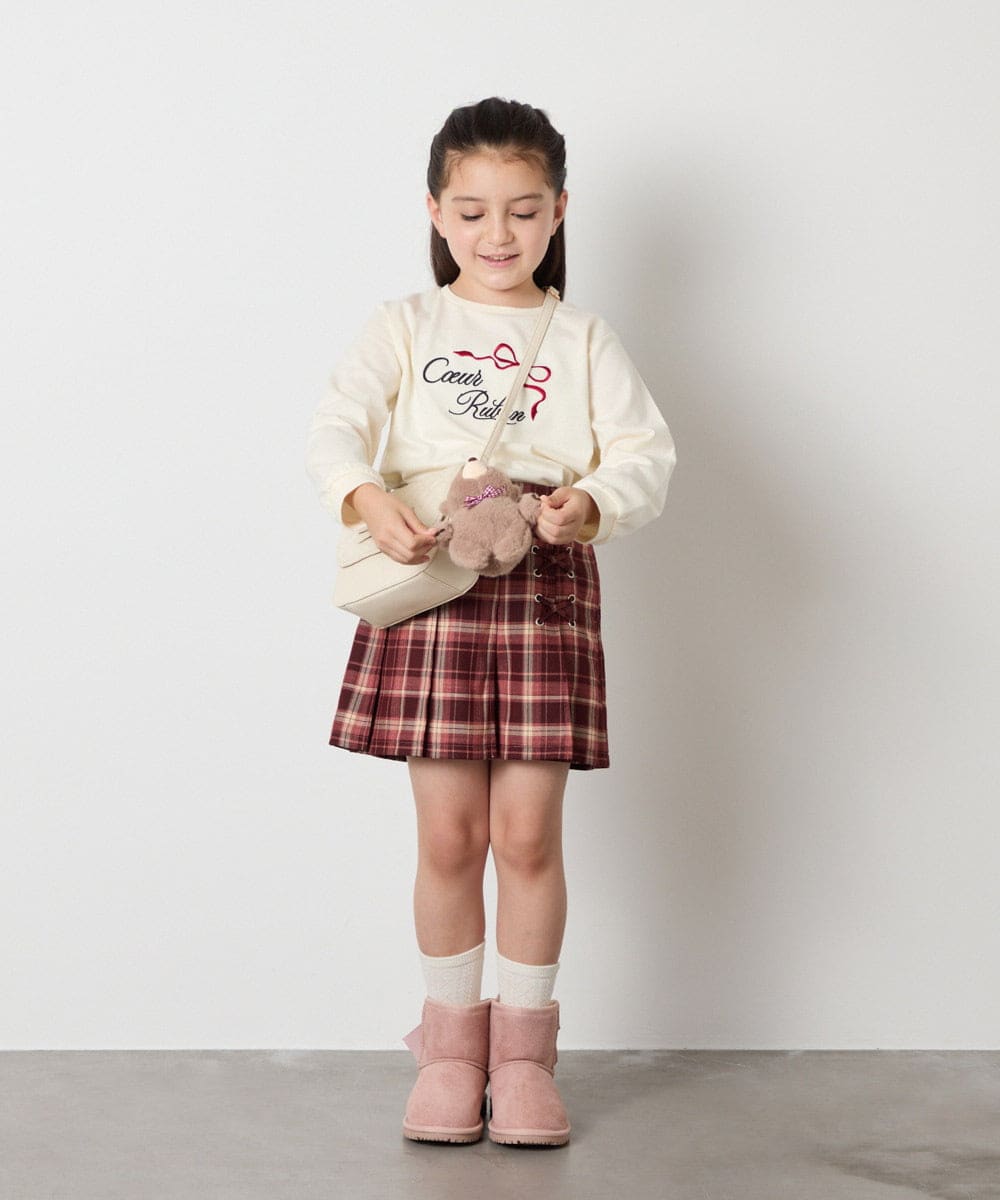 KJLAD38034 a.v.v KIDS(アー・ヴェ・ヴェ) [110-160]レースアッププリーツスカパン ピンク