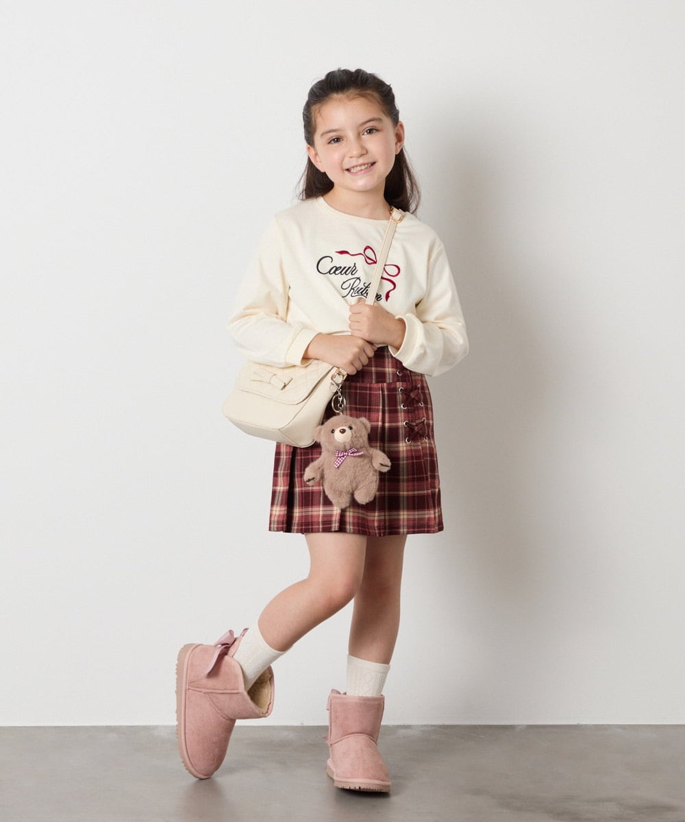 KJLAD38034 a.v.v KIDS(アー・ヴェ・ヴェ) [110-160]レースアッププリーツスカパン ピンク