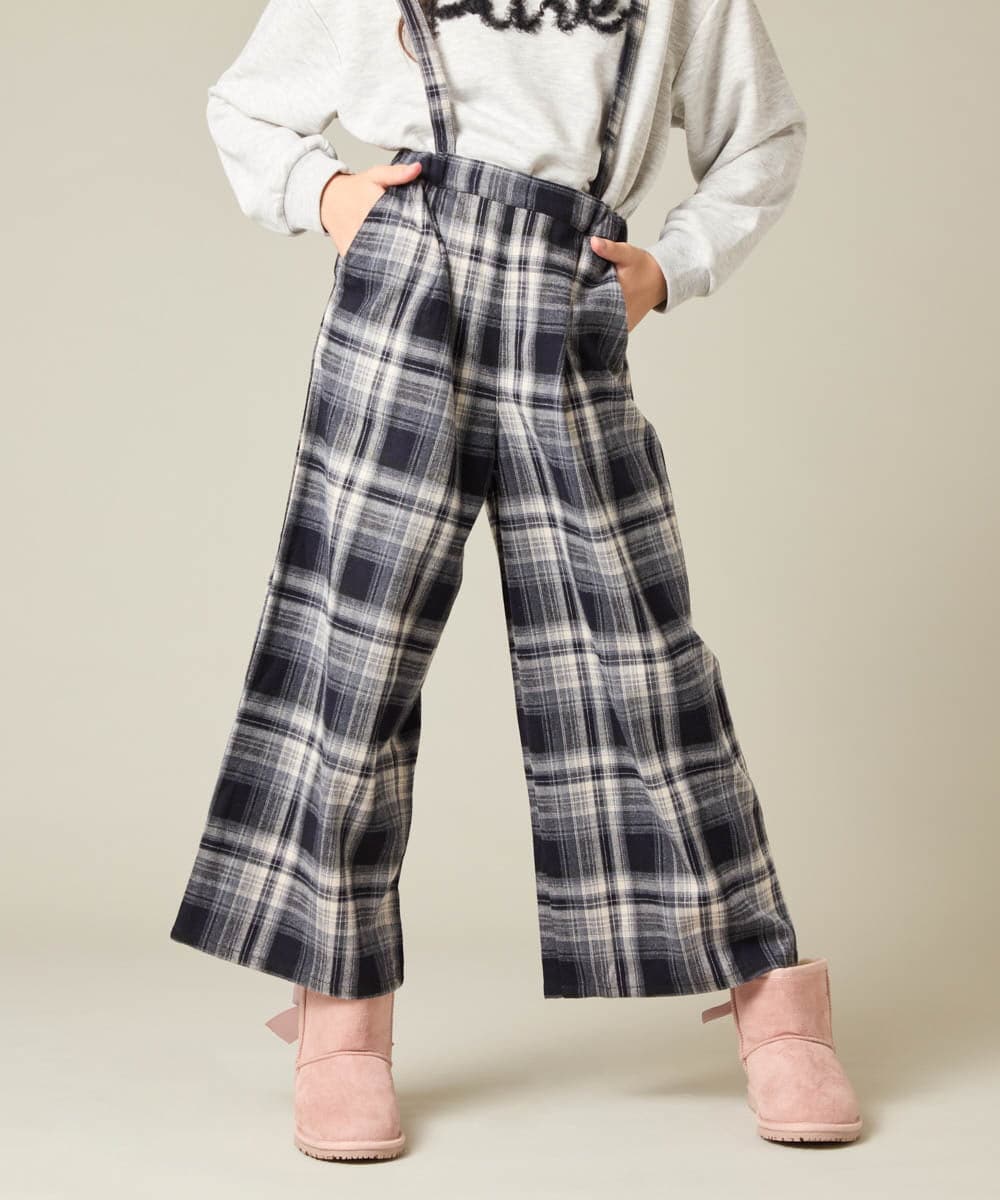 KJLAD41039 a.v.v KIDS(アー・ヴェ・ヴェ) [100-160]サス付きチェックワイドパンツ ネイビー