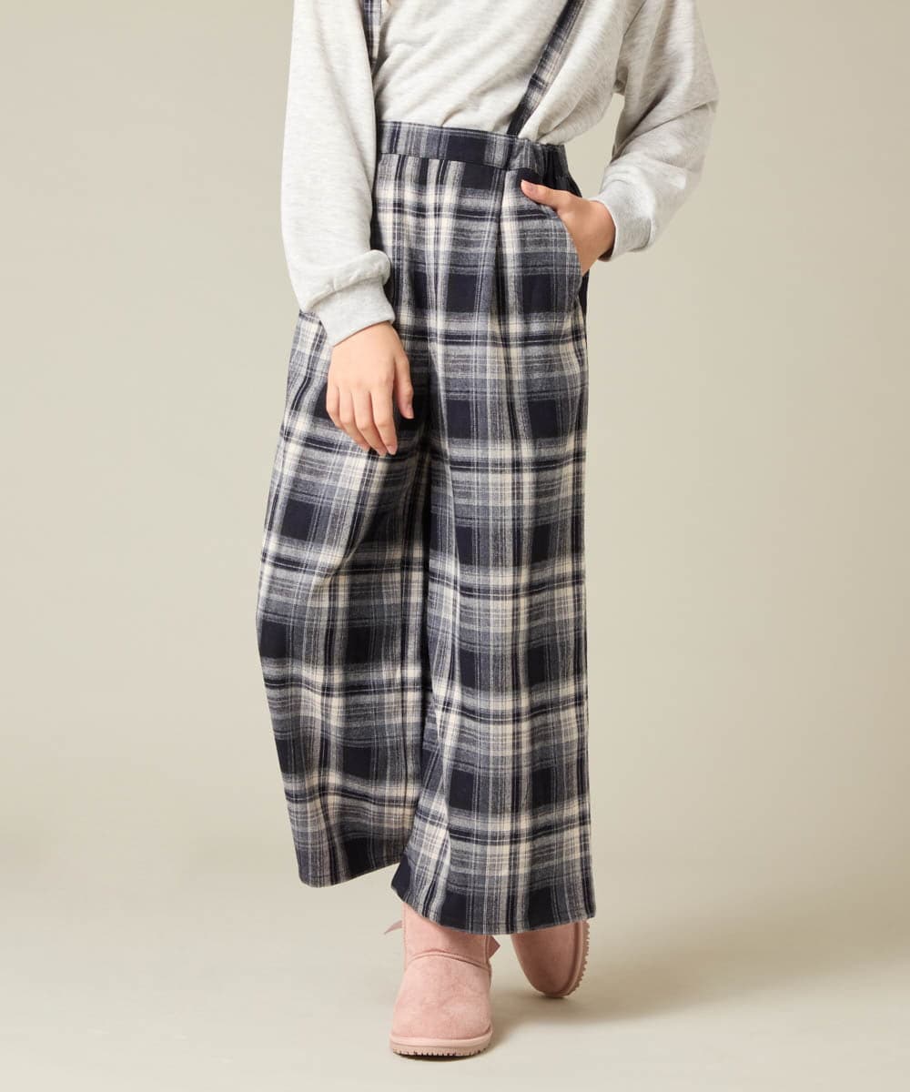 KJLAD41039 a.v.v KIDS(アー・ヴェ・ヴェ) [100-160]サス付きチェックワイドパンツ ネイビー