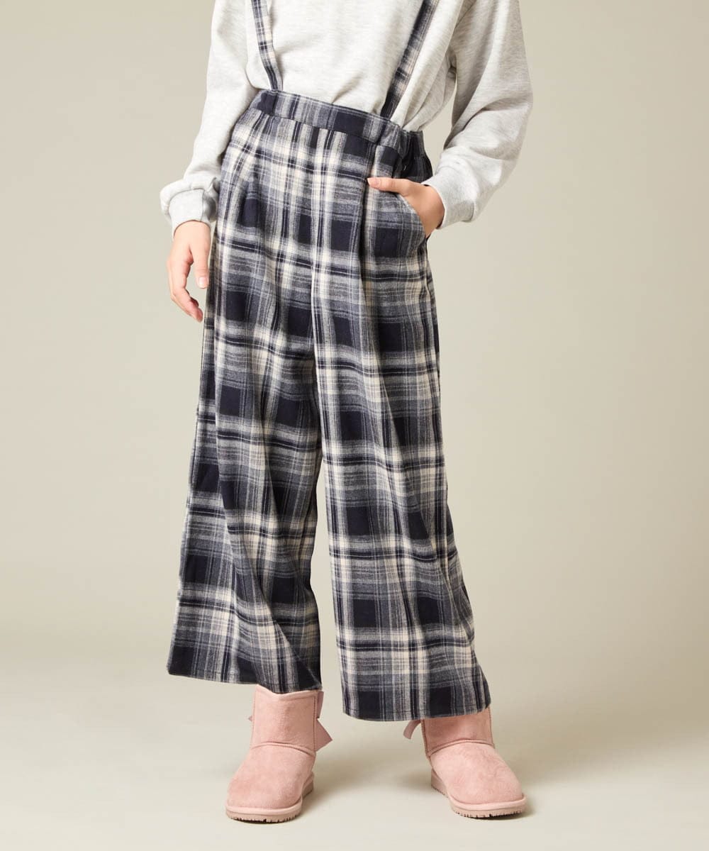 KJLAD41039 a.v.v KIDS(アー・ヴェ・ヴェ) [100-160]サス付きチェックワイドパンツ ネイビー